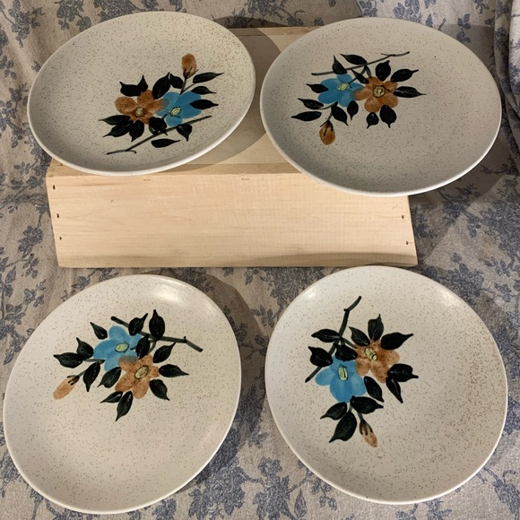 VTG Set of 4 Speckled Stoneware Floral Plates Made in Korea 7.5" - Picture 2 of 7